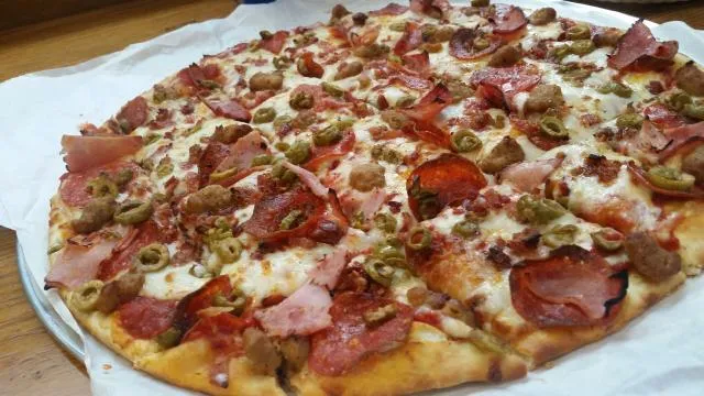 Meat Pizza with Green Olives